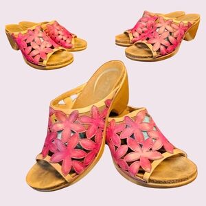 🌸 Pink Floral Leather Clog Sandals 🌸